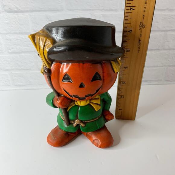 Vintage Halloween Jack O Lantern Scare Crow Statue Figurine 7" Fall Ceramic - Picture 8 of 8